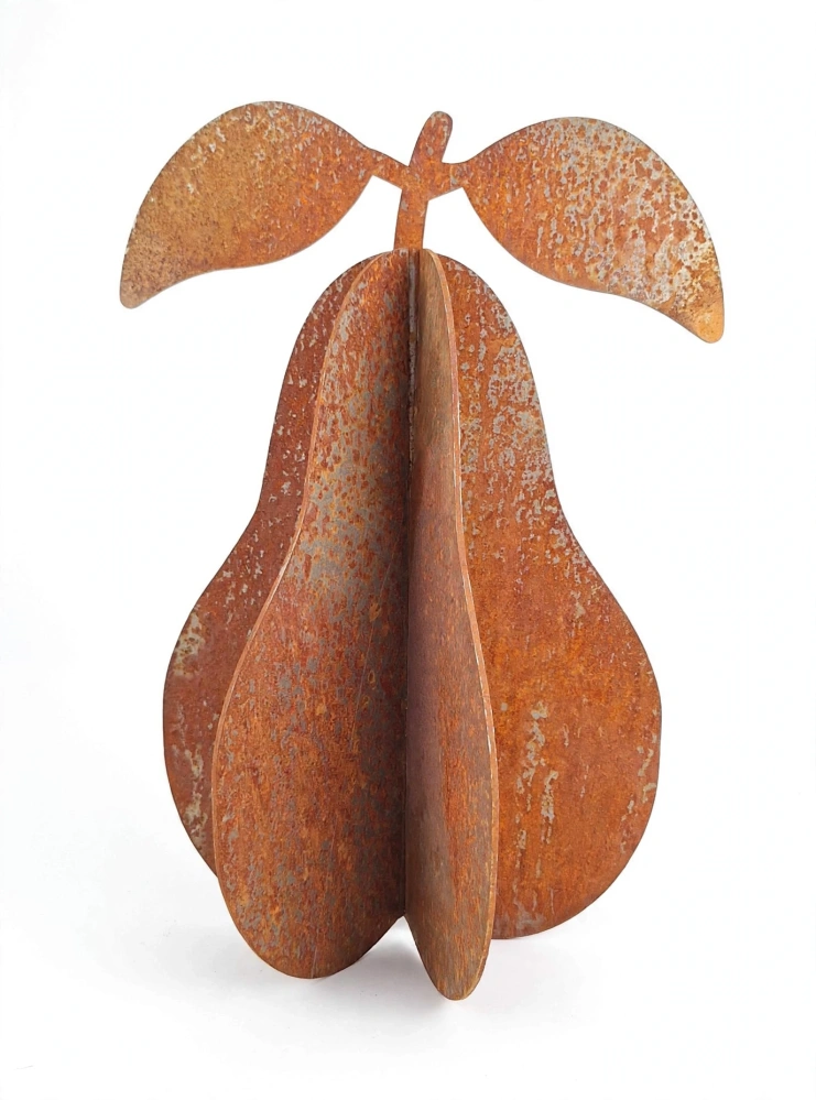 Kovová zahradní dekorace Hruška 3D malá 29 cm corten