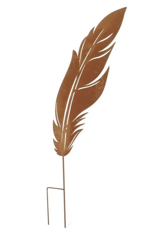 Kovový zahradní zápich Peříčko rezavé 79 cm