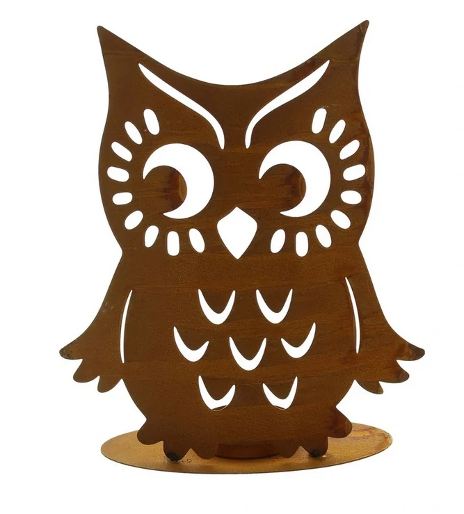 Kovový stojan na svíčku Sova rezavý VÝPRODEJ