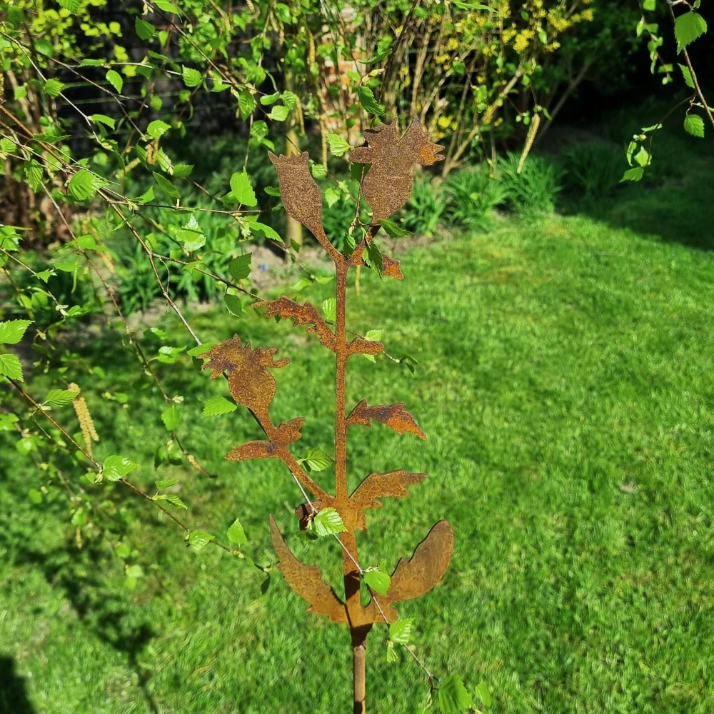 Zahradní kovový zápich rezavý Bodlák 116 cm