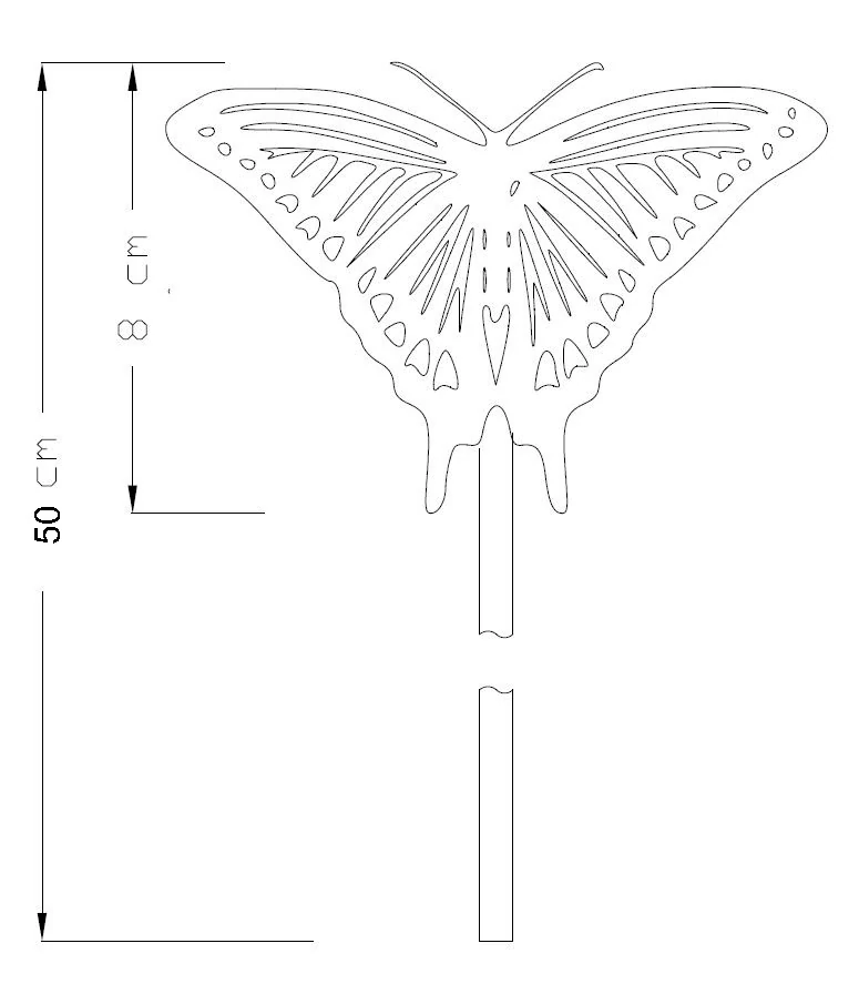 Zahradní kovový zápich corten Motýl rezavý 50 cm