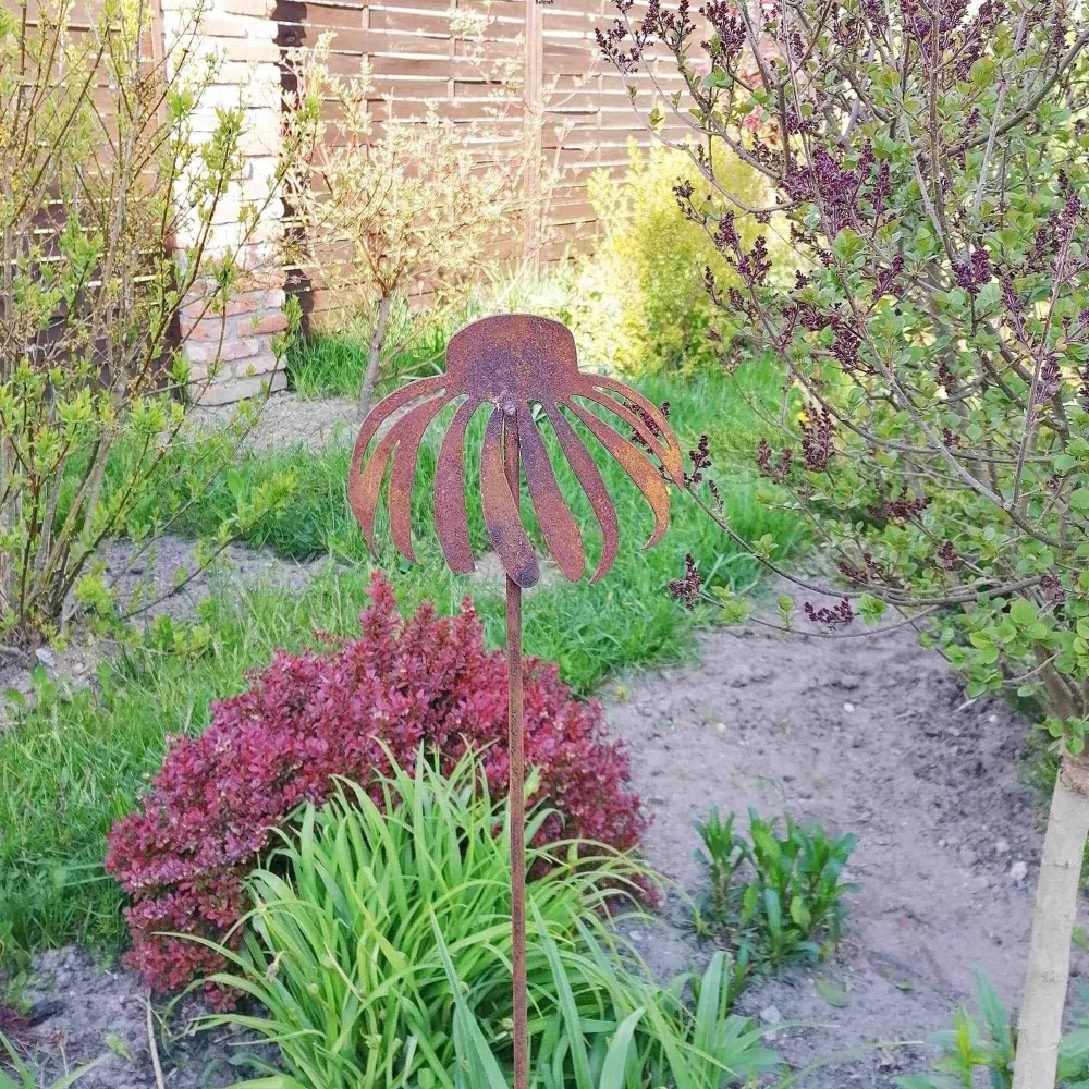 Zahradní kovový zápich Echinacea rezavý