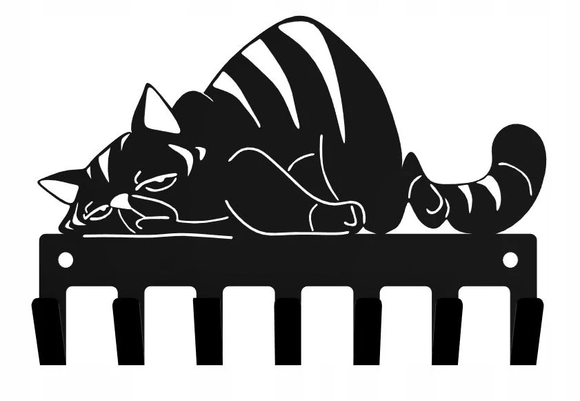 Kovový nástěnný věšák na klíče Kočka černá