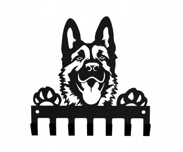 Kovový nástěnný věšák na klíče Pes černý