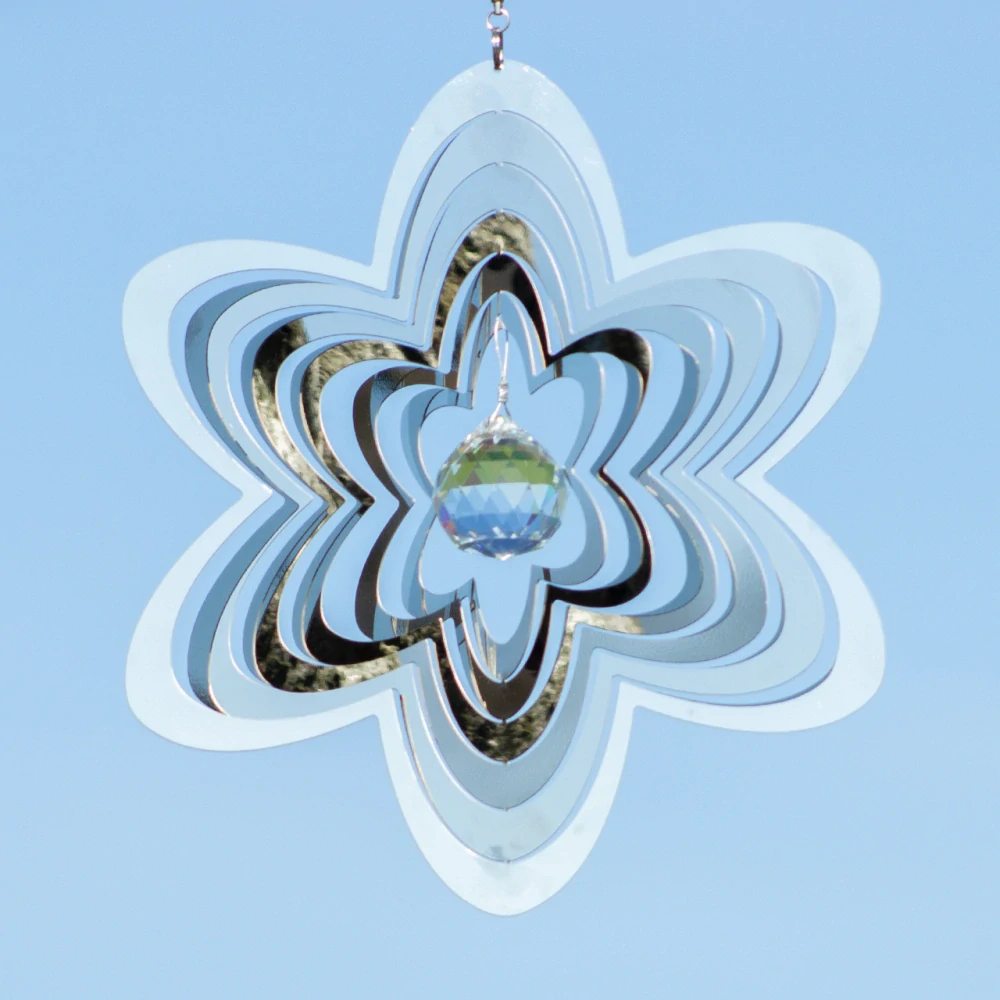 Zahradní větrná dekorace Mirror crystal flower 20 cm