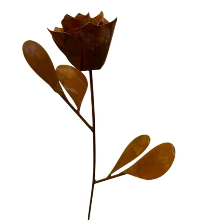 Zahradní kovový zápich Růže velká rezavá 90 cm