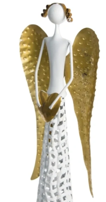 Kovový anděl bílý se zlatými křídli 63 cm