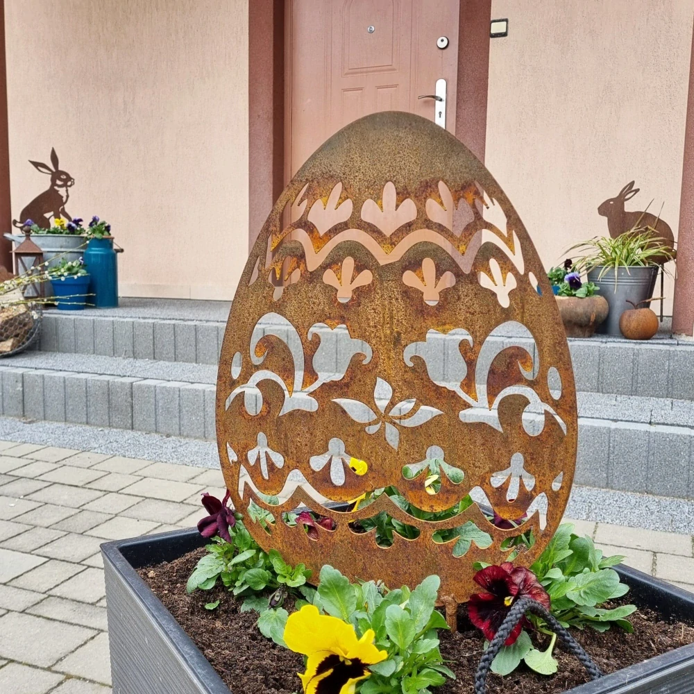 Zahradní zápich kovový Velikonoční vejce rezavé