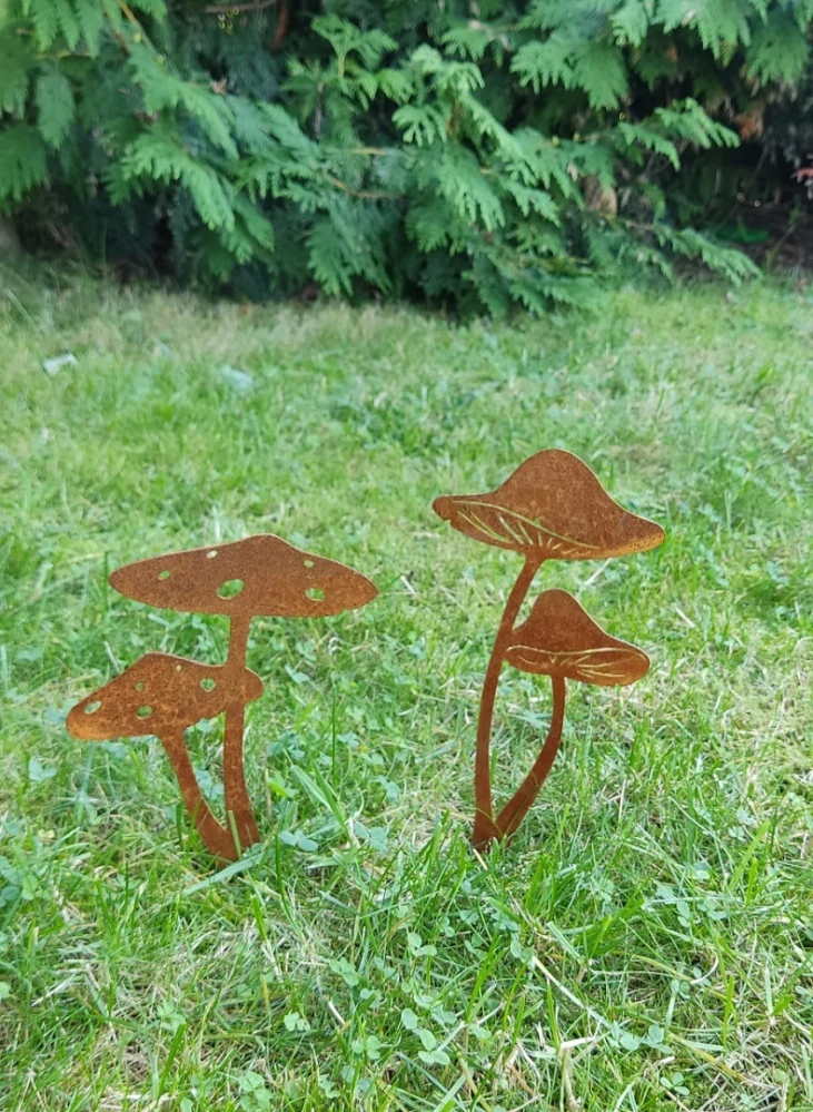 Zahradní kovová dekorace corten Houba rezavá 25 cm