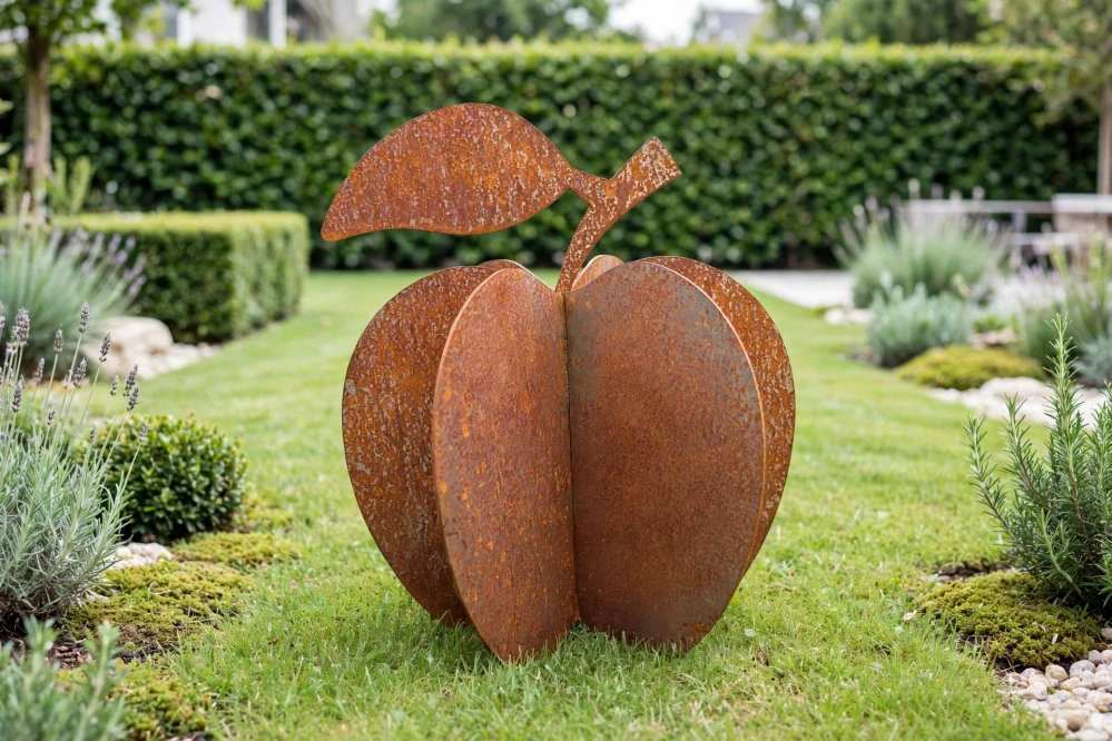 Kovová zahradní dekorace Jablko 3D malé 35 cm corten