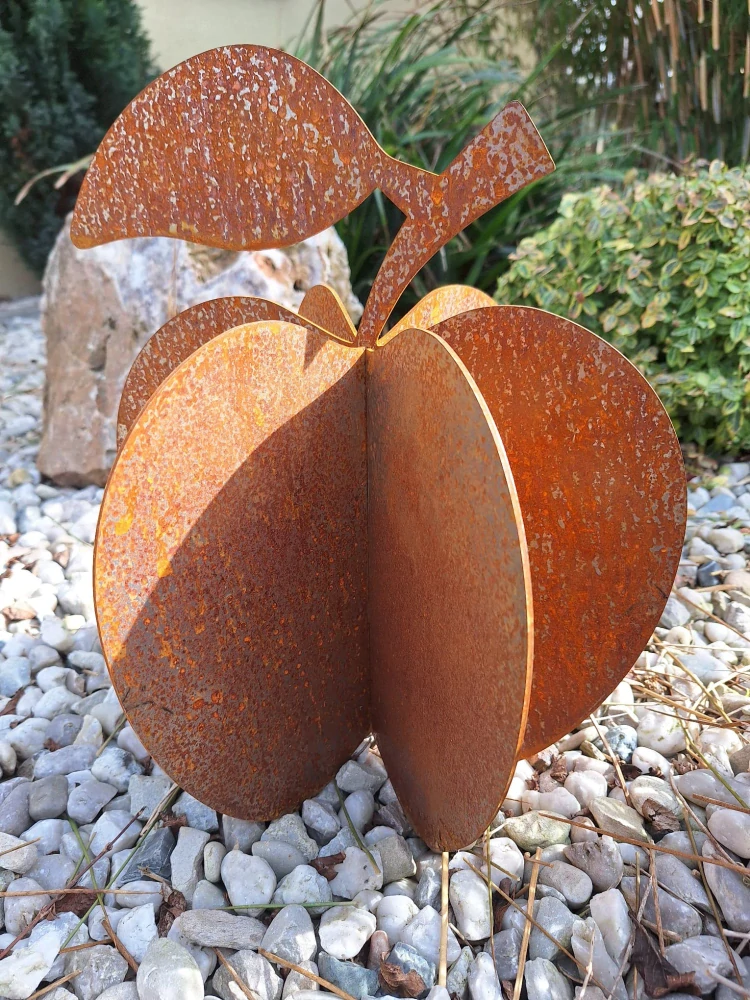 Kovová zahradní dekorace Jablko 3D malé 35 cm corten