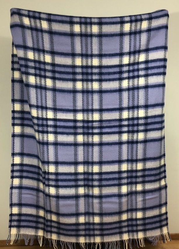 Deka z ovčí vlny Tartan modrá s třásněmi 130 x 210 cm VÝPRODEJ