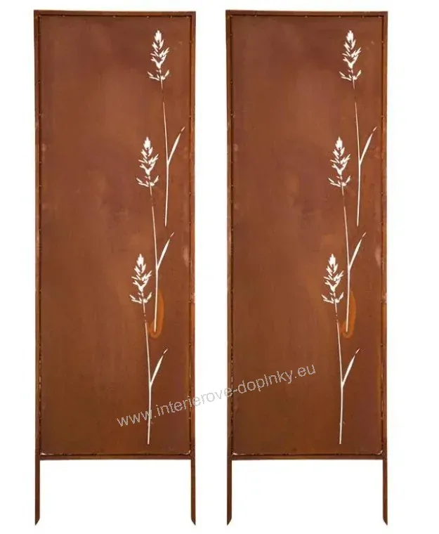 Zahradní kovový panel dekorativní s motivem trávy rezavý 159 x 49 cm