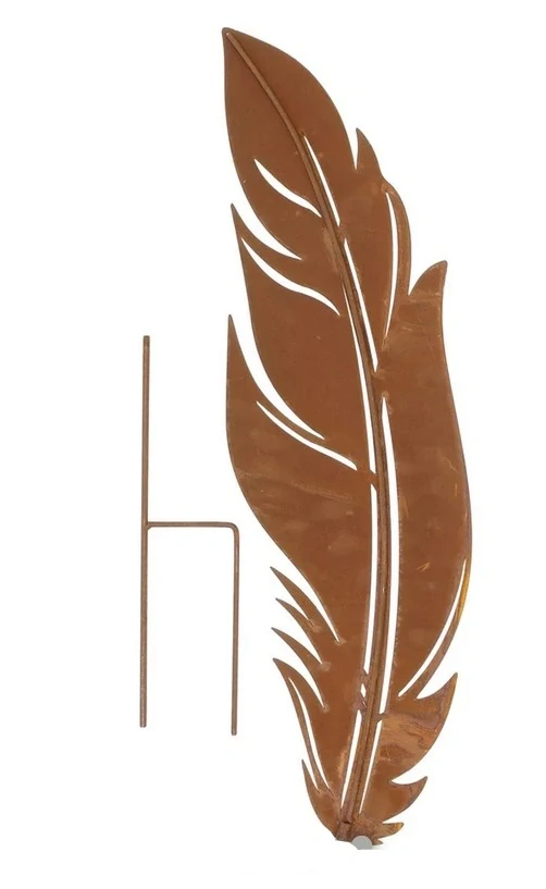 Kovový zahradní zápich Peříčko rezavé 79 cm