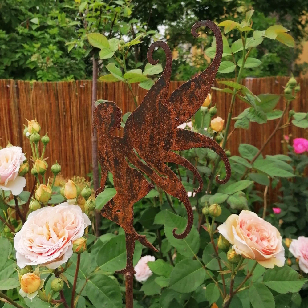 Zahradní zápich kovový rezavý Elf 3 117 cm