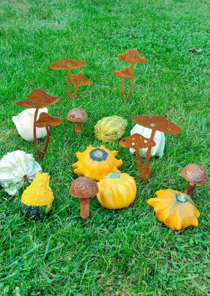 Zahradní kovová dekorace corten Houba rezavá 25 cm