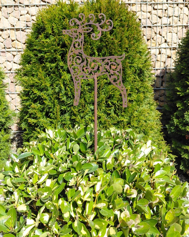 Zahradní kovový zápich Jelen na tyči rezavý 96 cm