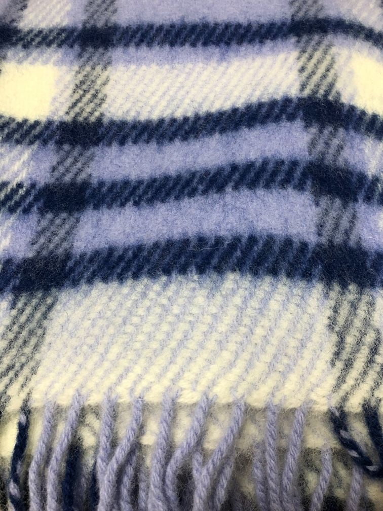 Deka z ovčí vlny Tartan modrá s třásněmi 130 x 210 cm VÝPRODEJ