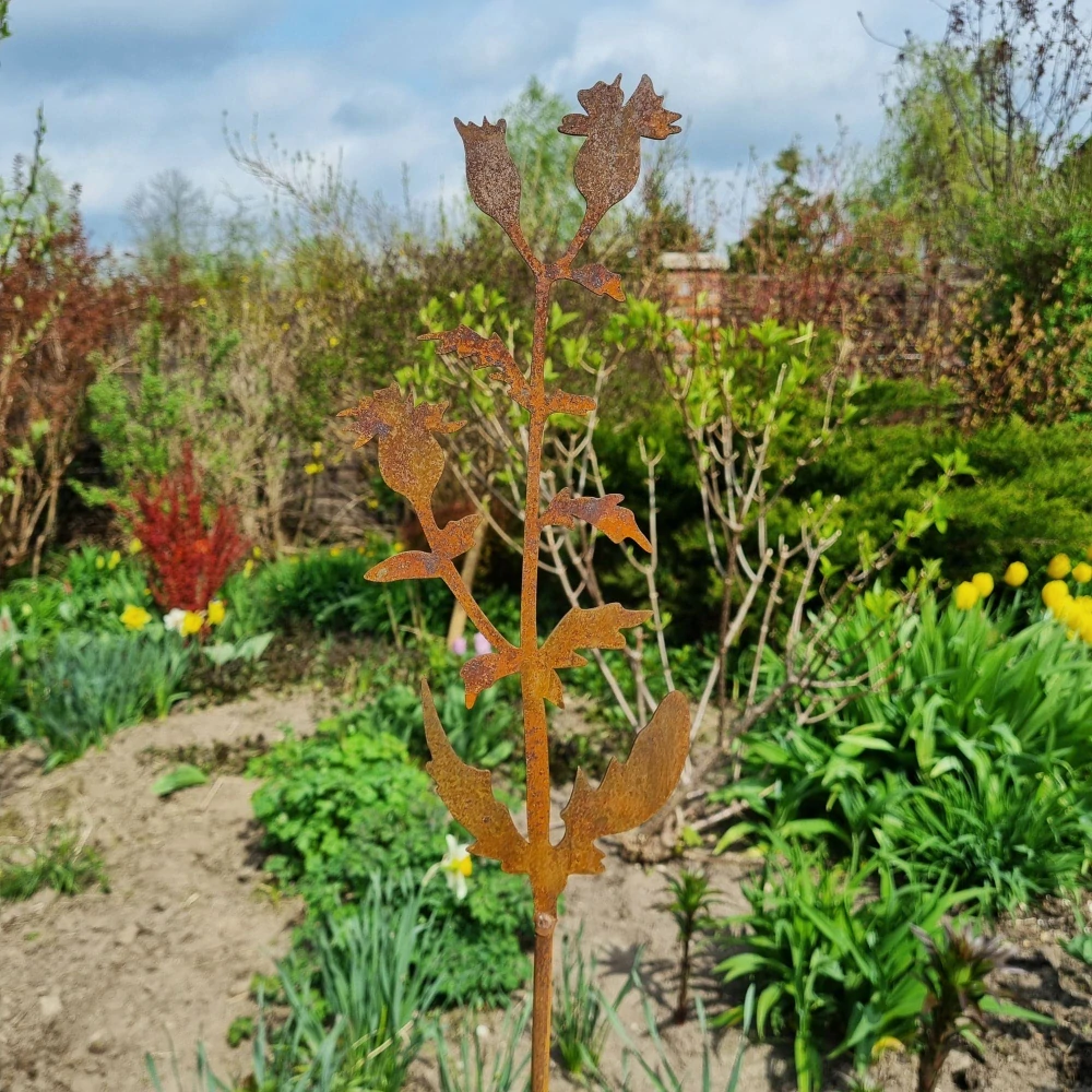 Zahradní kovový zápich rezavý Bodlák 116 cm