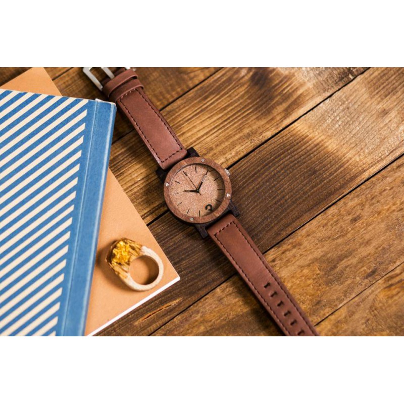 Dřevěné hodinky PLANTWEAR Raw Serie - Double Copper - Eben TOTÁLNÍ VÝPRODEJ