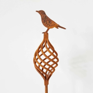 Zahradní dekorativní kovový Kůl s ptáčkem rezavý 119 cm