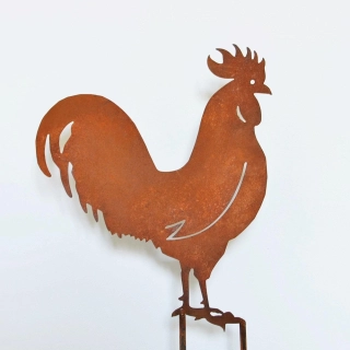 Kovový zahradní zápich Kohout rezavý