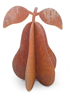 Kovová zahradní dekorace Hruška 3D střední 47 cm corten