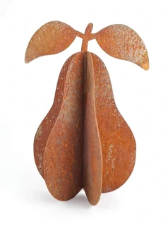 Kovová zahradní dekorace Hruška 3D malá 29 cm corten