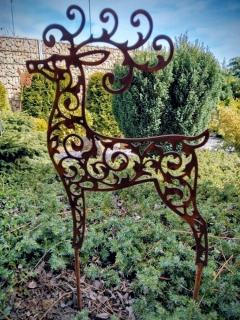 Kovový zahradní zápich Jelen rezavý 60 cm
