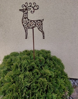 Zahradní kovový zápich Jelen na tyči rezavý 96 cm