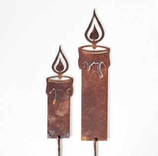 Kovová zahradní dekorace Svíčky rezavé set 2 ks