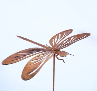 Kovový zahradní zápich Vážka velká rezavá 110 cm