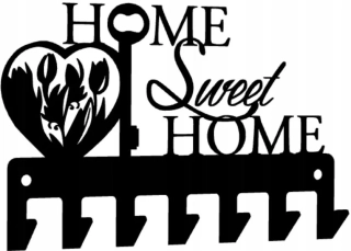 Kovový nástěnný věšák na klíče Home Sweet home černý