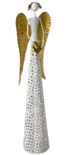 Kovový anděl bílý se zlatými křídli 63 cm